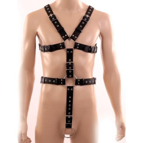 Punk Goth Leather Body Bondage Sexy Cross Lingerie Fetish Erotic Men Underwear Harness Fashion Belt Waist Size Pole Dance