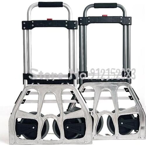 Household Aluminum Alloy Silent Wheels Luggage Hand Pull Rods Flat Towing Cargo Shopping Car Heavy King Folding Portable Truck