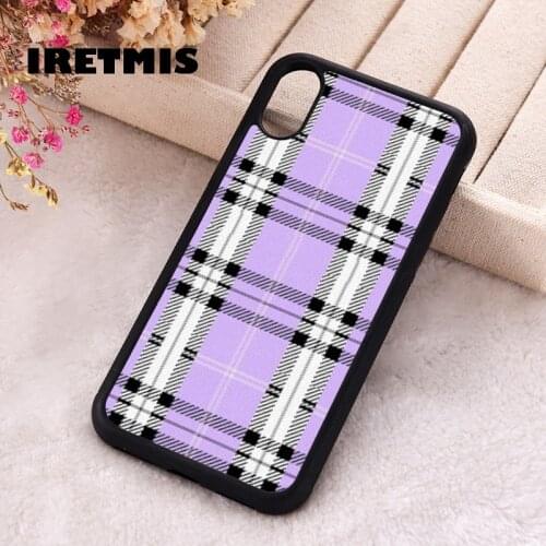 Iretmis 5 5S SE 2020 phone cover cases for iphone 6 6S 7 8 Plus X Xs Max XR 11 12 MINI Pro Soft Silicone TPU purple plaid design