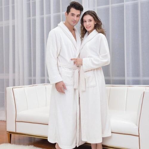 Men Winter Mid-Length Coral Fleece Bathrobe Sashes Kimono Warm Flannel Bath Robe Pocket Robes NightSleepwear Women Dressing Gown