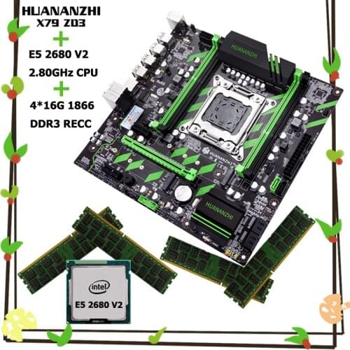 HUANANZHI X79-ZD3 M-ATX Motherboard Bundle HI-SPEED M.2 NVMe/NGFF Slot CPU Xeon E5 2680 V2 Big Brand RAM 32G(4*16G) 1866 RECC