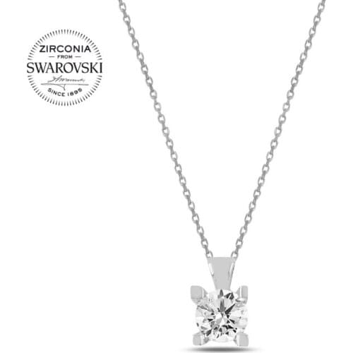 KUTAYDAN 6mm Swarovski Zirconia Gemstone Necklace 925 Sterling Silver