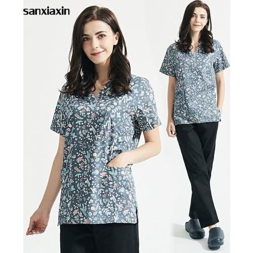 Pet shop grooming work uniforms Childrens Checkup Center uniforms lab dustproof work clothes men Floral printing Scrub top/pant