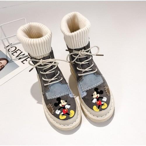 Disney princess autumn and winter models high top retro Martin boots fashion cartoon Mickey Mouse socks boots women casual cotto