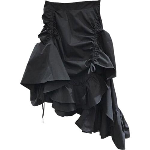 Fashion Irregular Folds Woman Trumpet Skirts Summer New Asymmetrical Design Mujer Faldas 2021 Mermaid Feminino Jupe