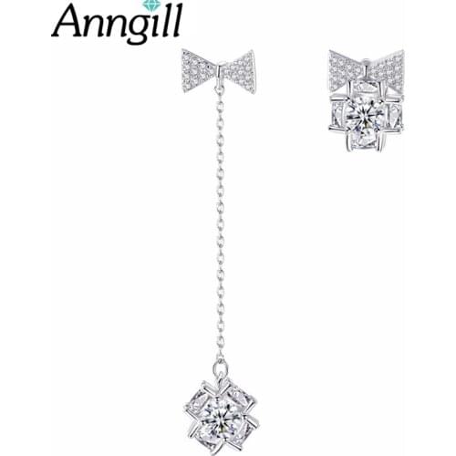 Trendy Bowknot Long Chain Earrings For Women Silver Color Cube Crystal Ball Drop Earring Brincos Jewelry Fashion Girls Love Gift