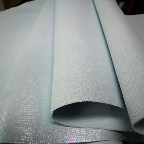 New Mild blue Lizard Embossed Genuine Cow Leather Fabric Laser coating for purse/Handbag/Tod ,Free Shipping