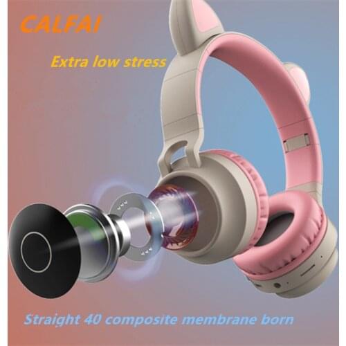 2020 New Bluetooth Headphones LED light Cat Ears Headset Wireless Earphone HIFI Stereo Bass headphone for Phones with microphone