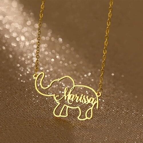 Custom Name Necklace Creative Elephant Pendant Animal Nameplate Personality Necklace For Women Stainless Steel Jewelry Gift
