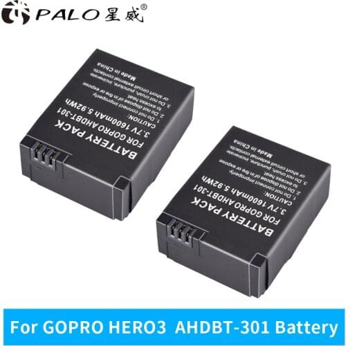 PALO 2 PCS 1600mAh for GoPro AHDBT-201/301 camera battery for Gopro Hero 3 3+ AHDBT-301 AHDBT-201 battery for go pro Accessories