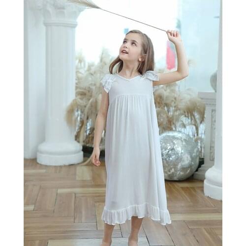 Toddler Little Girls Pajamas Modal Soft Princess Short Sleeve Round Neck Long Sleep Dress Vintage Nightgowns
