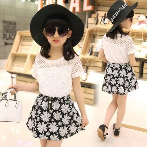 2018 Girls Dress Summer Spring Short Princess Dress Casual O Neck Girl Party Dress Fashion Cute Floral 2pcs Kids Girls Clothes