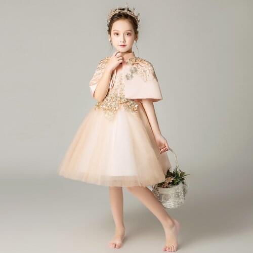 Champagne Princess dresses girls clothes For Birthday Party Wedding Beaded Appliques Ball Gown Formal Girl First Communion Dress