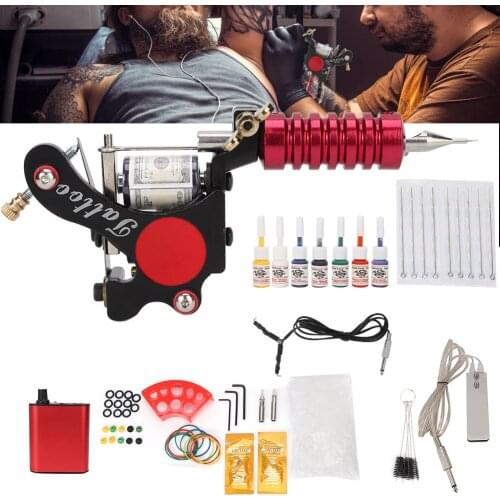 Beginner Complete Tattoos Kit Tattoo Machines Black Ink Set Power Supplies Grips Body Art Tools Set Permanent Makeup Tattoos Set