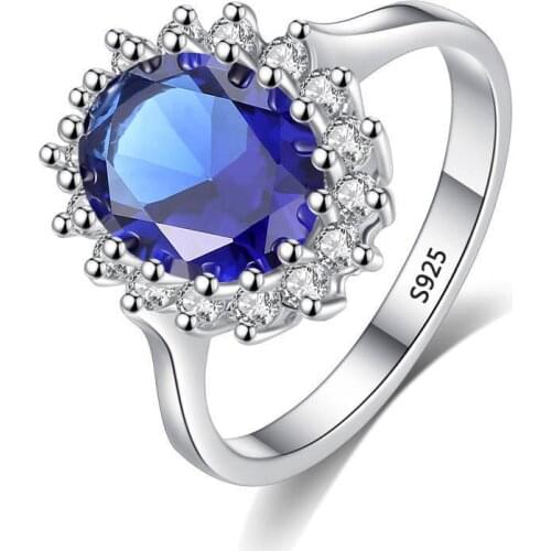 With Certificate Princess Cut 3.2ct Created Blue Sapphire Ring Original 925 Silver Charms Engagement Jewelry Rings For Women