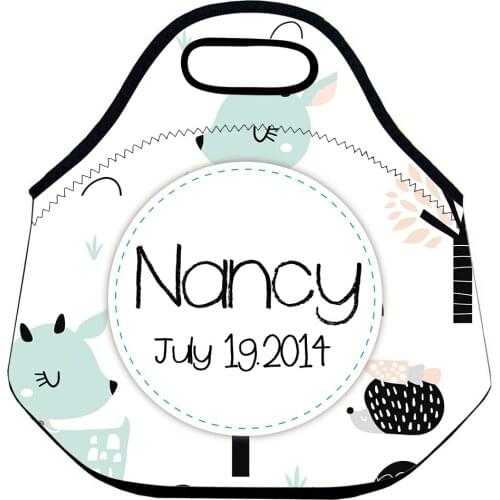 Cute Pattern Lunch Bag Kids Soft Neoprene Lunch Totes Custom Name and Birthday Unique Lunch Box Storage Lunch Bag for Kids Teens