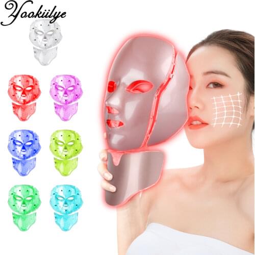 LED Facial Mask with Neck Box 7 Colors Skin Rejuvenation Anti-againg Whitening Skin Care Therapy Mask Face Care Beauty Device