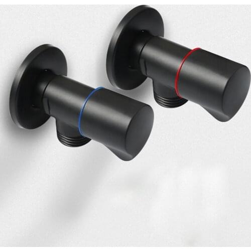 Triangle valve black full copper thickened triangle valve cold and hot water 4 points outlet valve three-way one inlet and two o