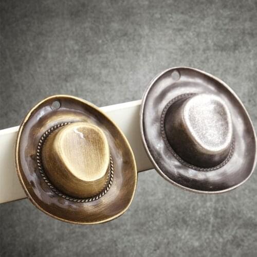 Vintage Cowboy Hat Charms Retro Helmet Charms Keychain Pendants Diy Supplies 46x38mm