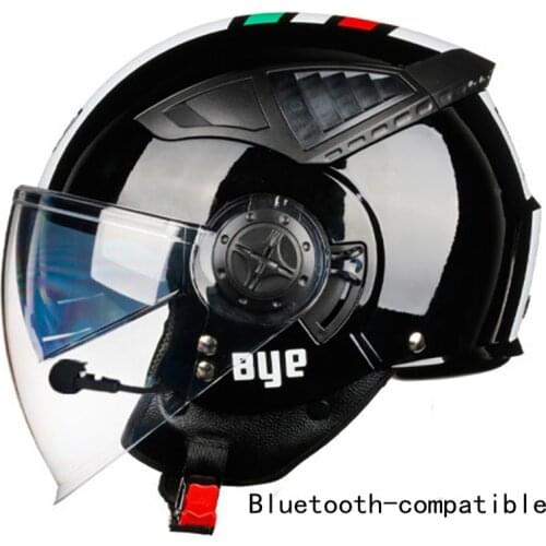 Bluetooth-compatible Vintage Motorcycle Helmet Open Face Jet Scooter Motorbike Helmets Motorcycle Retro Helmet white color