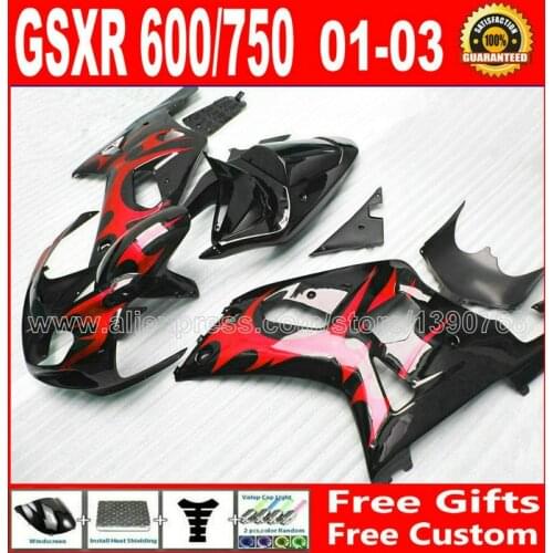 High quality fairing kit for glossy red black SUZUKI GSXR 600 750 K1 #WHB 2001- 2003 GSX R600 R750 01 02 03