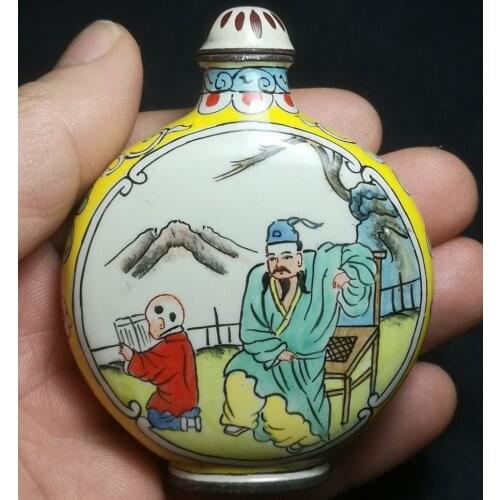 YIZHU CULTUER ART Collection Vintage art Chinese Cloisonne Painting Teachers and students Snuff Bottle Decoration