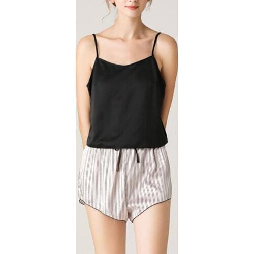 Women Imitation Silk V Neck Spaghetti Strap Camisole Top and Shorts Sleepwear Pajama Set