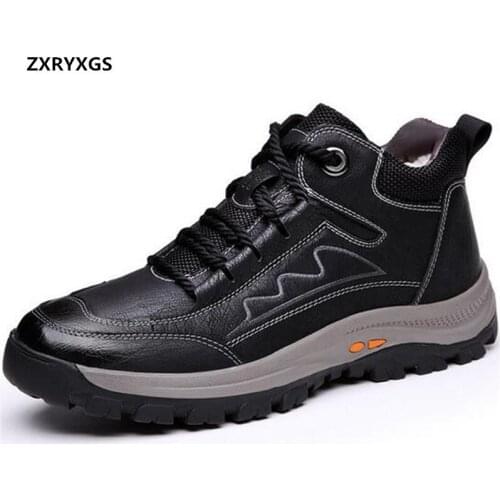 ZXRYXGS 2020 New Single Autumn Boots Flat Non-Slip Casual Sneakers Men Shoes Genuine Leather Wool Winter Warm Boots Men Boots