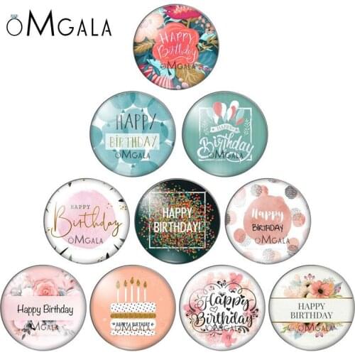 Happy Birthday Flowers Quote Mix 10pcs 8mm/10mm12mm/18mm/20mm/25mm Round photo glass cabochon demo flat back Making findings