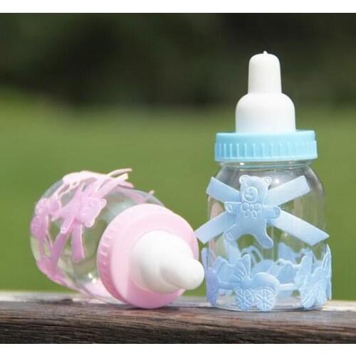 12pcs/lot Baby Shower Birthday Party Candy box Pink/Blue Sweet Transparent Baby Bottle candy Box For Kids Party Favor Gift Box