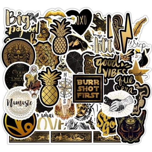 50pcs New Black Gold Lacer Shining Stickers For Stationery Bike Helmet Waterproof Personalized Adesivos Stickers Craft Supplies