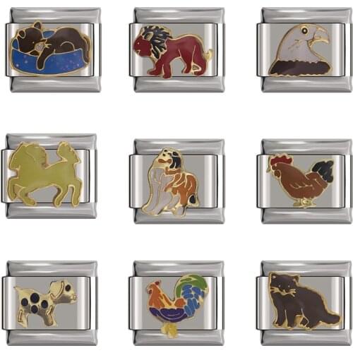 Hapiship 2021 New Bracelet Charms Links Cat Dog Leo Horse Chicken Daisy Fit 9mm Bracelet Stainless Steel Diy Making DJTop10