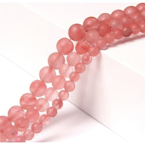 1 Strand Matte Watermelon Red Chalcedony Crystal Stone Beads 4 6 8 10 12MM Round Loose Spacer Beads For Bracelet Jewelry Making