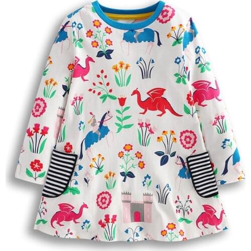 3-8T Girl Dress Brand Kids Clothes Knitted cotton embroidery horse Clothing baby girls long sleeve unicorn Dress for Christmas