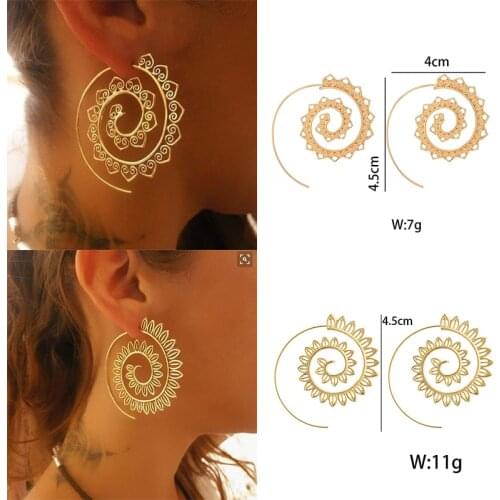 Docona Punk Hollow Out Spiral Drop Earrings Women Gold Sliver Color Circle Leaves Piercing Dnagle Earring Trendy Jewelry