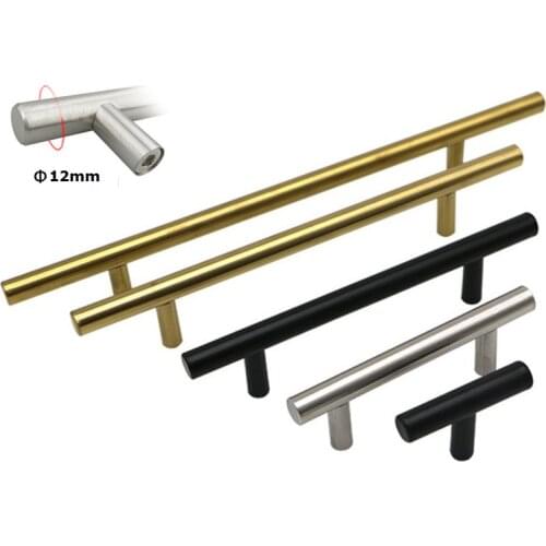 Door Handles for Furniture Modern Black Gold Straight Cupboard Handles Knobs Stainless Steel Brushed Black Gold Kitchen 12MM