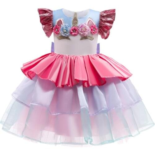 Girls Unicorn Tutu Dress Kids Birthday Party Princess Costume Children Kids Halloween Unicorn Perform Costume Girl Summer Dress