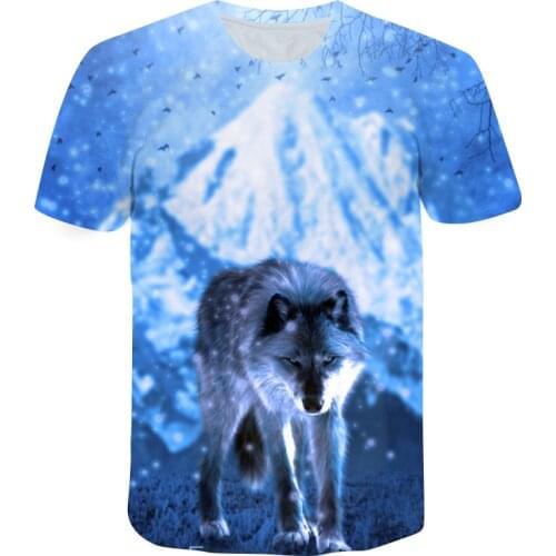 T-shirt for Men Wolf Print Summer Short-Sleeved Shirt Russian American Spanish street Fashion Top