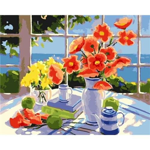 GATYZTORY Flowers DIY Painting By Numbers Modern Wall Art Picture Acrylic Coloring City Paint On Canvas Home Decors Artwork