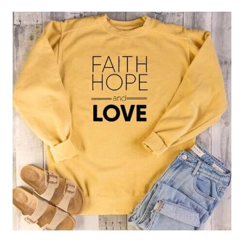Faith Hope and Love Graphic Christian Sweatshirt Casual Unisex O-Neck Faith Jesus Clothing Hoodies Cotton 90s Jesus Crewneck Top