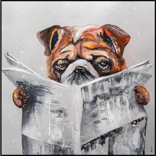 Funny Dog Art Painting Abstract Cartoon Picture 100% Hand Painted Oil Painting on Canvas Wall Art for Living Room Decor No Frame