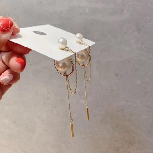 Koreas new s925 silver needle high-grade Pearl tassel earrings online celebrity fashion long face thin earrings earrings