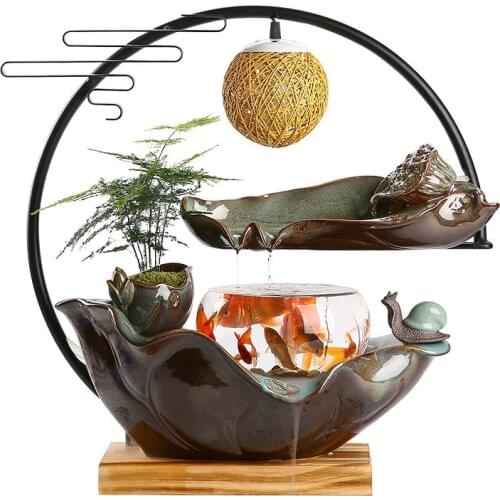 Creative Water Fountain Feng Shui Lucky Office Living Room Soft Decoration Home Decoration Fish Tank Opening Gifts Decoration