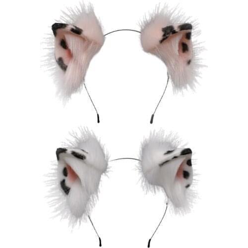 L93F Handmade Fluffy Leopard Cat Ears Headband Realistic Faux Fur Animal Cosplay Hair Hoop Anime Lolita Kawaii Accessories