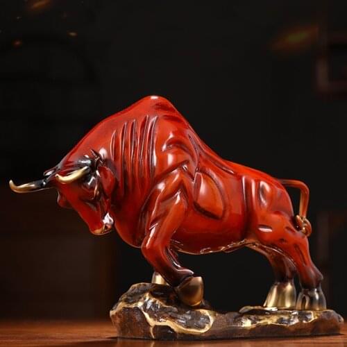 Brass Bull Figurine Cow Statue Art Home Deco Bronze Ox Sculpture Wall Street Bull Premium Gift Desktop Ornament Decoration