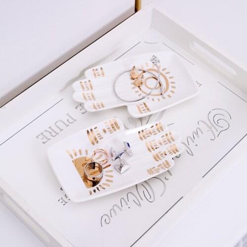 Small Hamsa Sun Hand Ceramic Dish Plate Decorative Jewelry Storage Tray Trinket Dish Candy Ring Dish