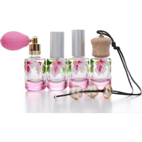 MK08 6ML Pink Hand-painted Car Perfume Pendant Empty Essential Oil Small Bottle 50PCS/LOT