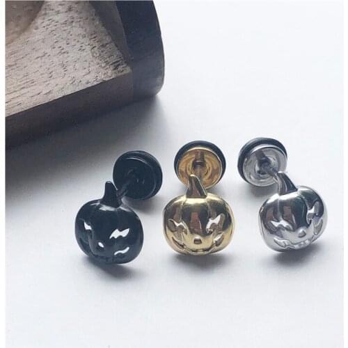 Mens and Womens Fashion Punk Earrings Smile Stainless Steel Perforated Pumpkin Ghost Face Earrings Halloween Gift Jewelry