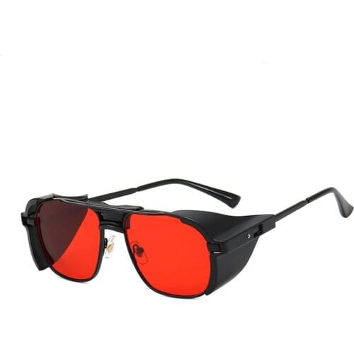 Punk Leather Side Shields Sunglasses Gradient Uv400 Protection Round Metal Optical Glasses Frame Men Women FML