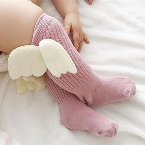 Baby Girls Princess Angel Wings Soft Cotton Lace Socks Kids Long Knee High Leg Warmers 0-4 Years Newborn Infant Baby Socks K0243